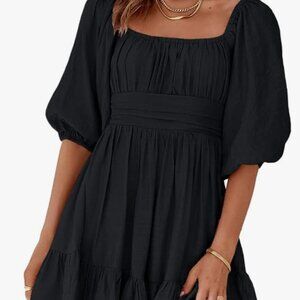 Summer Dress Square Neck Tie Back Lantern Sleeve Ruffle A-Line Casual- WORN ONCE